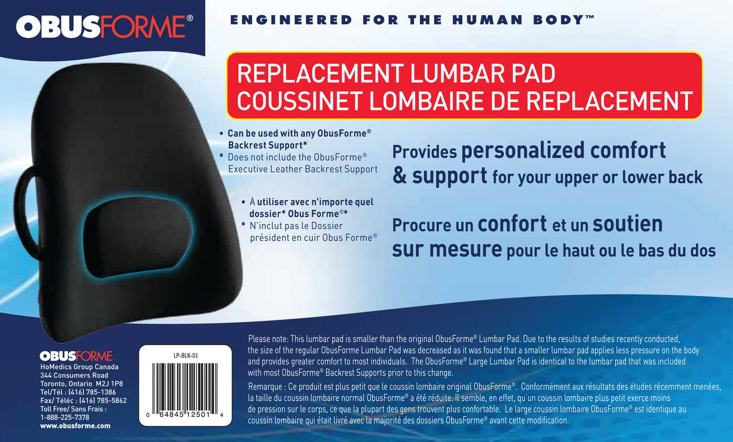 Lumbar Pad Replacement Only for Wideback Lowback etc.