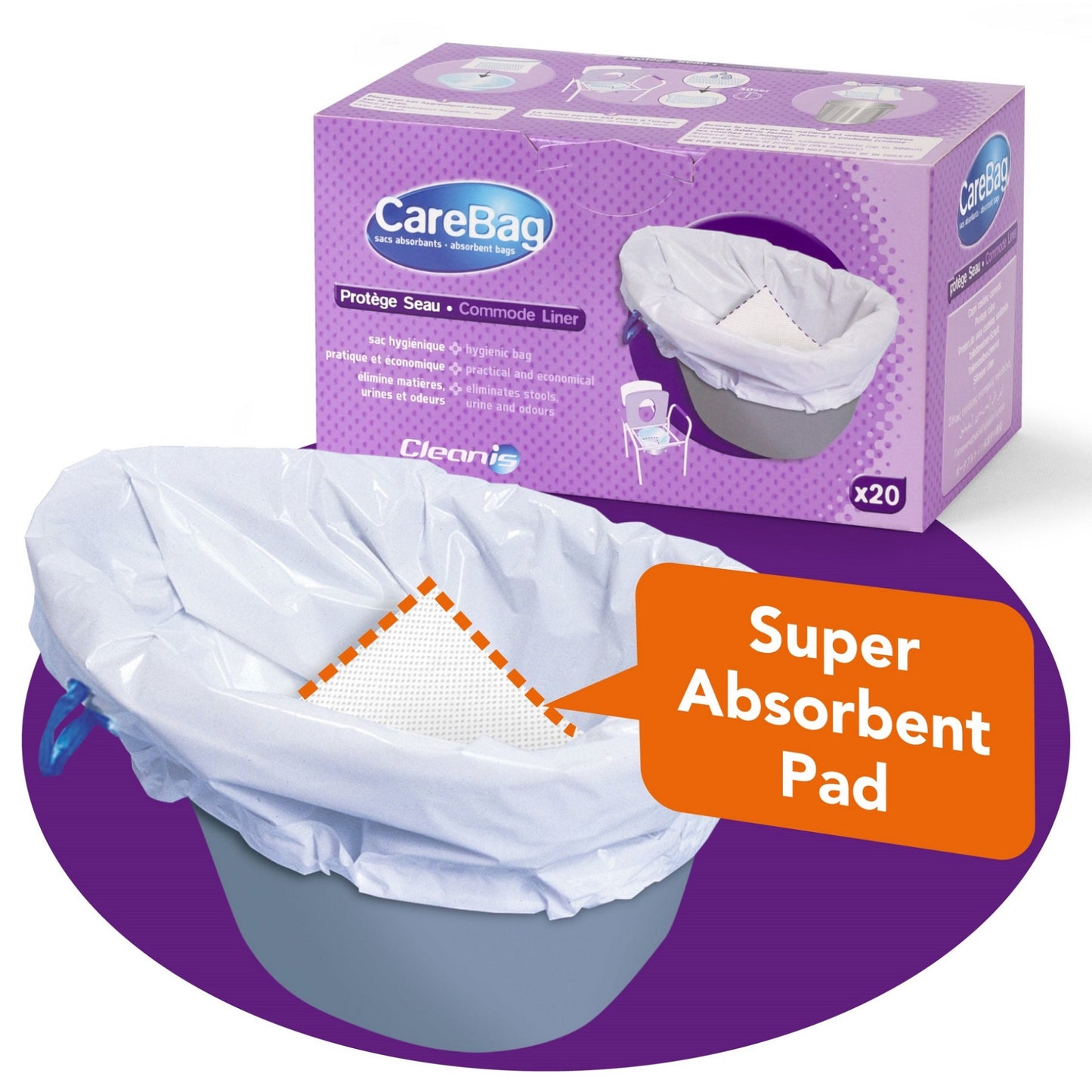 Carebag Commode Pail Liners (20-1/2x15-3/4 ) 16 Oz. Bx/20