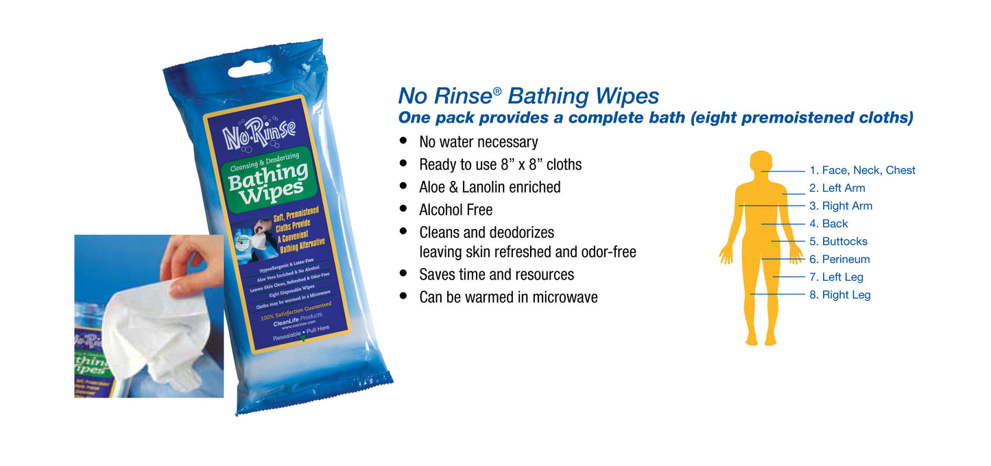 No Rinse Bathing Wipes Retail Package  Pk/8